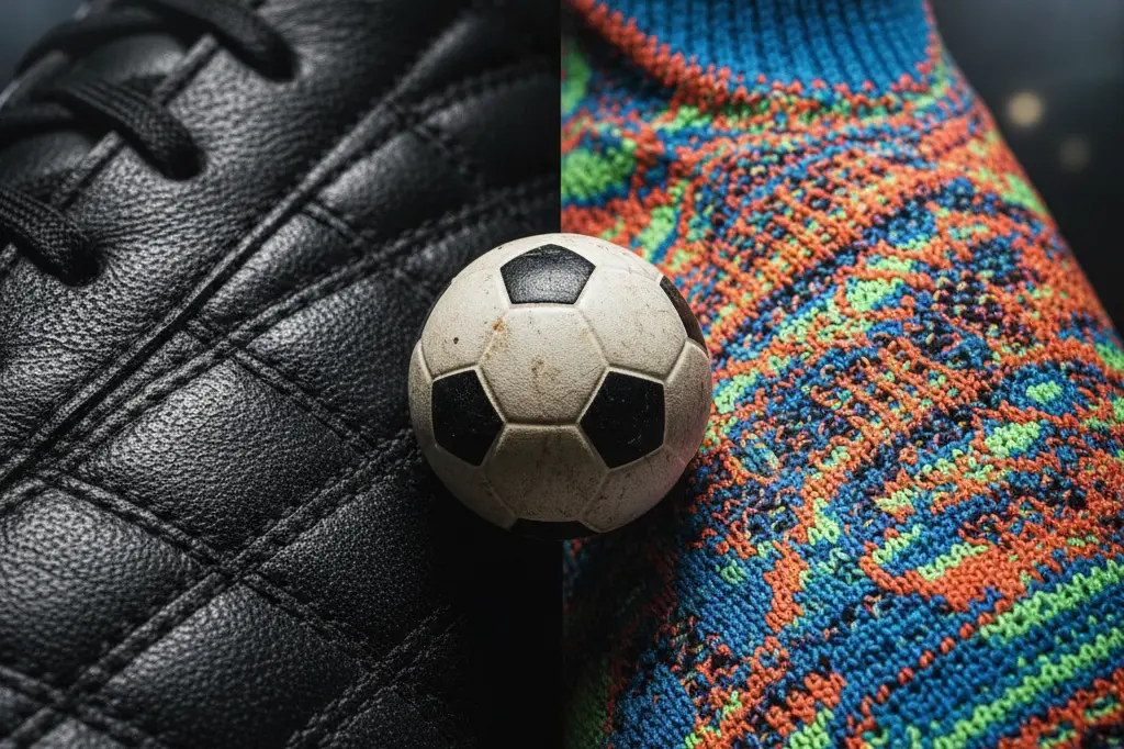 مقایسه جنس رویه کفش فوتبال چرم طبیعی در مقابل الیاف مصنوعی بافت